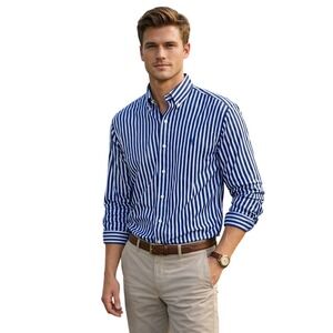 Ralph Lauren Mens Classic Striped Button‎ Down Shirt Navy White Blue Pony XXL